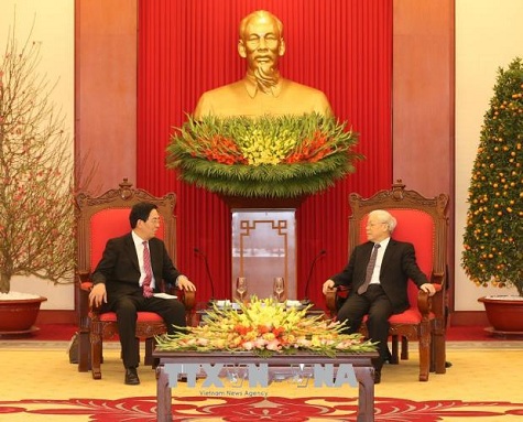 Tổng Bí thư tiếp Đại sứ Trung Quốc đến chào từ biệt