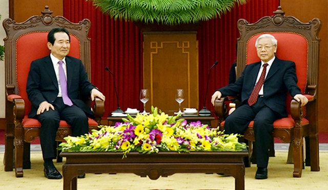 Tổng Bí thư, Chủ tịch nước tiếp; Chủ tịch Quốc hội đón, hội đàm với Chủ tịch Quốc hội Hàn Quốc