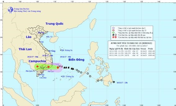 Bão số 14 suy yếu thành áp thấp nhiệt đới