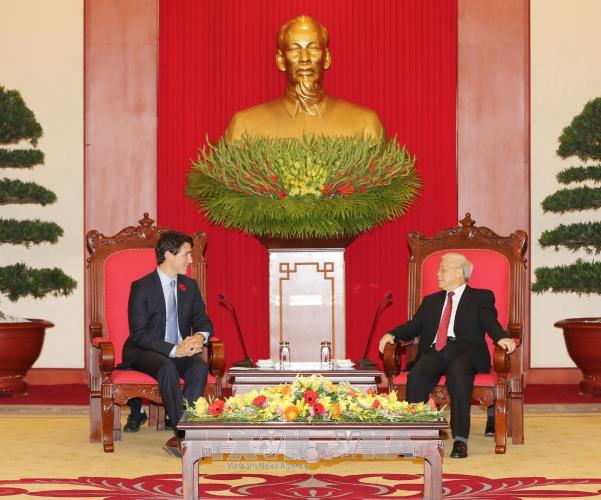 Tổng Bí thư Nguyễn Phú Trọng tiếp Thủ tướng Canada Justin Trudeau